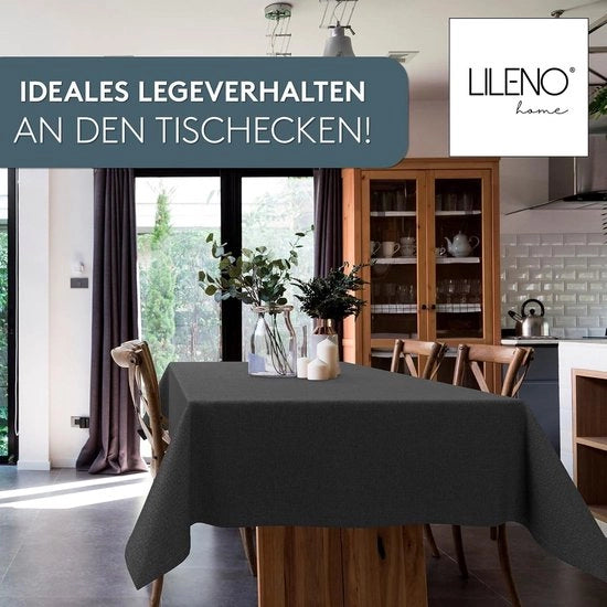 Tavolo con tovaglia lavabile 130 x 160 cm antracite con bordi decorativi impermeabile e resistente all'umidità