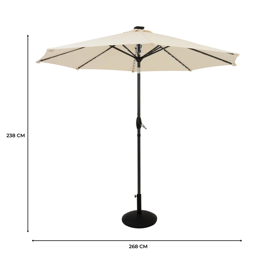 Ombrellone LED Inclinabile 2,7m Cream con Base e Luci Solari