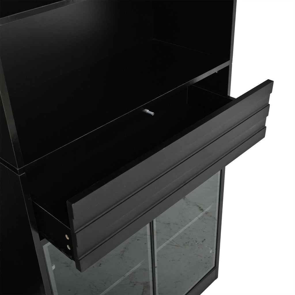 Vetrina, libreria, 80 x 35 x 200 cm, 4 ante in vetro, con cassetti, illuminazione a LED, nera