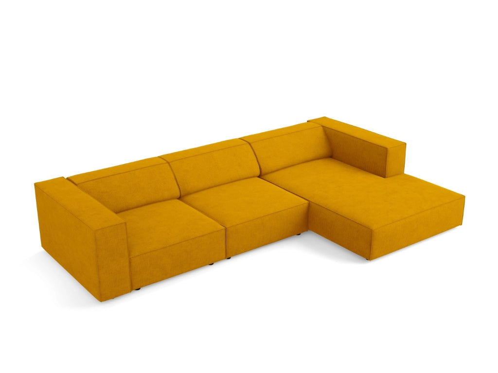 Cosmopolitan Design - Divano angolare destro "Arendal" 4 posti in ciniglia con effetto a coste senape 