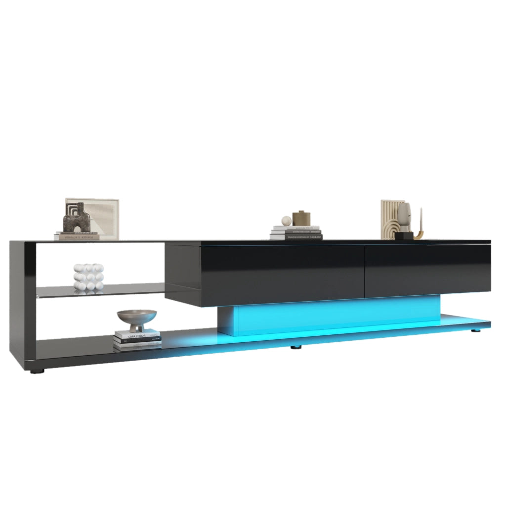Mobile TV 170x36x38 cm; 2 cassetti e LED regolabile; truciolato; nero
