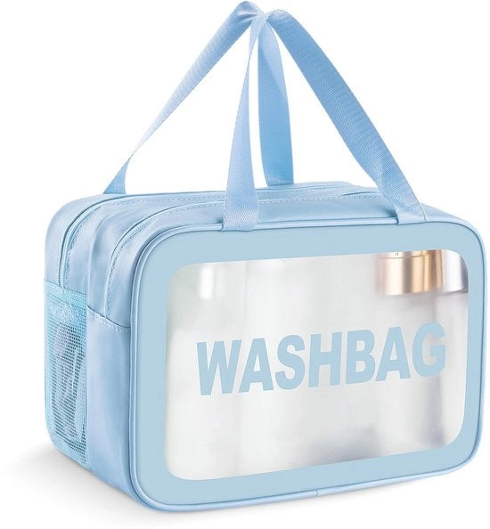 Borsa grande per cosmetici, borse da toeletta per donne, borse da toeletta per uomini, borse da toeletta portatili, borse per trucco, borse da viaggio con maniglia per uomini, donne, bambini e famiglie (blu, L)