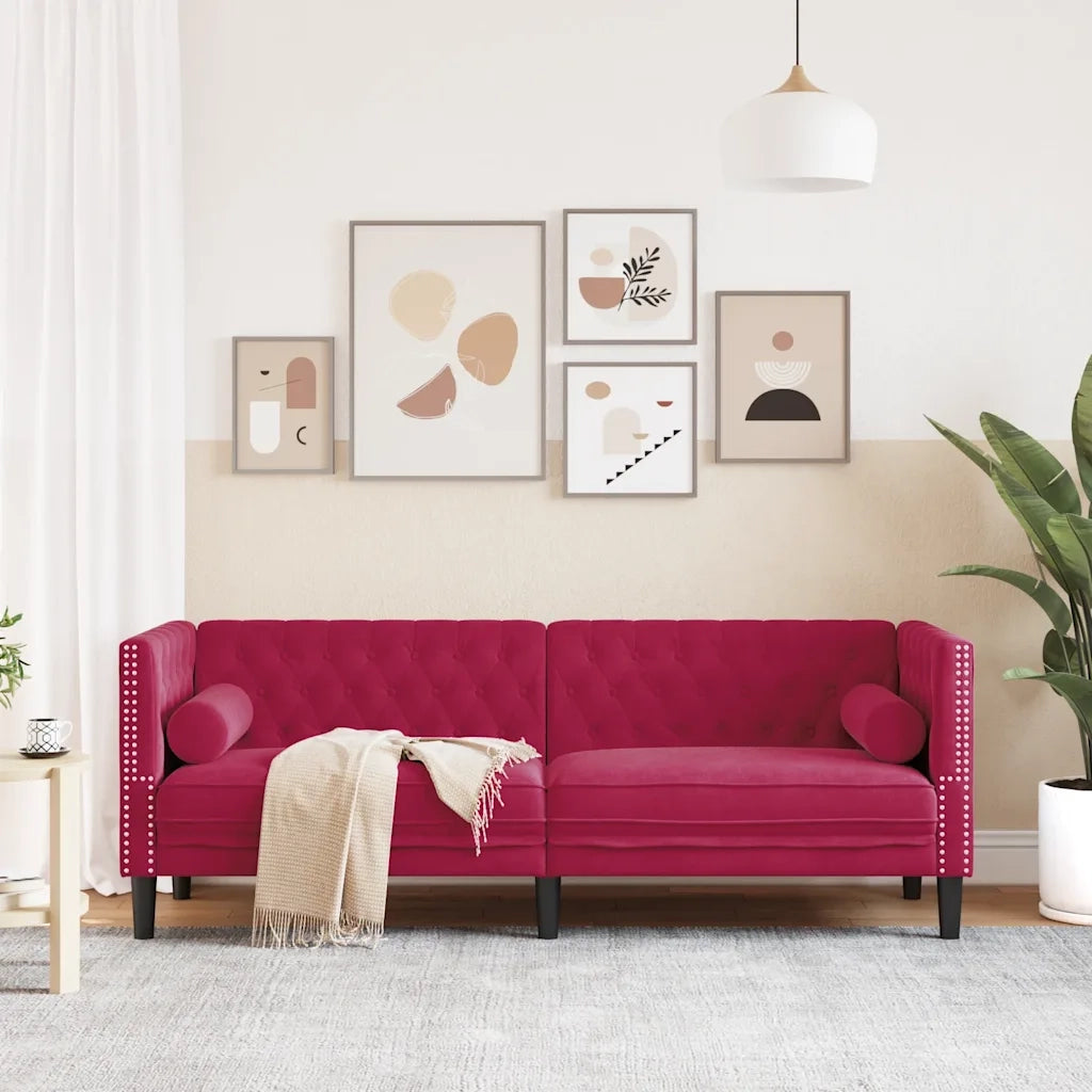 Divano | Divano da soggiorno | Sofa Chesterfield con Rinforzi 3 Posti Rosso Vino in Velluto