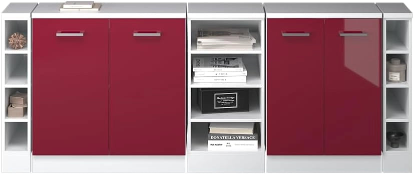 Set di mobili sottotetto Rion, Rosso lucido, 210 cm Set di 5 carcasse armadio profondità 60 cm, adatto per il salvaspazio sotto tetti spioventi