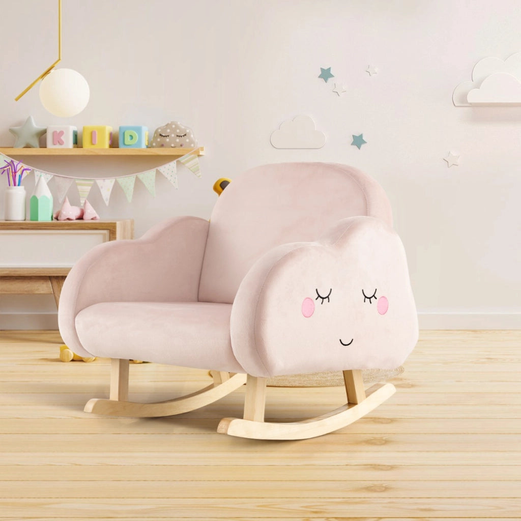 Sedia a dondolo per bambini con gambe in legno massello e piedini antiscivolo, Poltrona imbottita a dondolo Roseo-Divani per bimbi