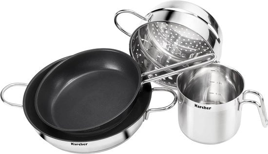 Set di pentola - Acciaio inossidabile 14 pezzi Set di pentole Jette incl. 5 coperchi in vetro per induzione