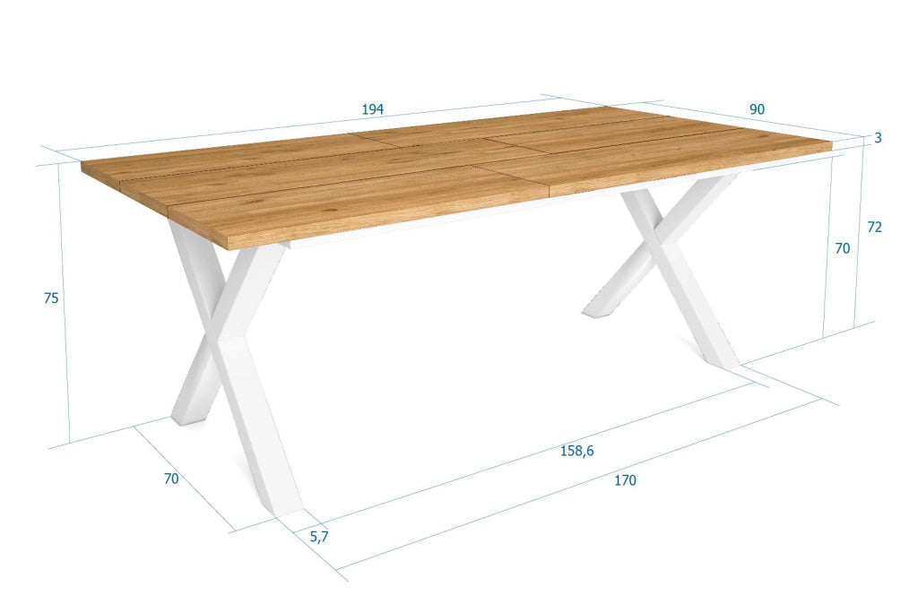Tavolo da pranzo, 10 posti, 194x90x75cm, Robusto e stabile, struttura e gambe solide, colore Rovere RF1097