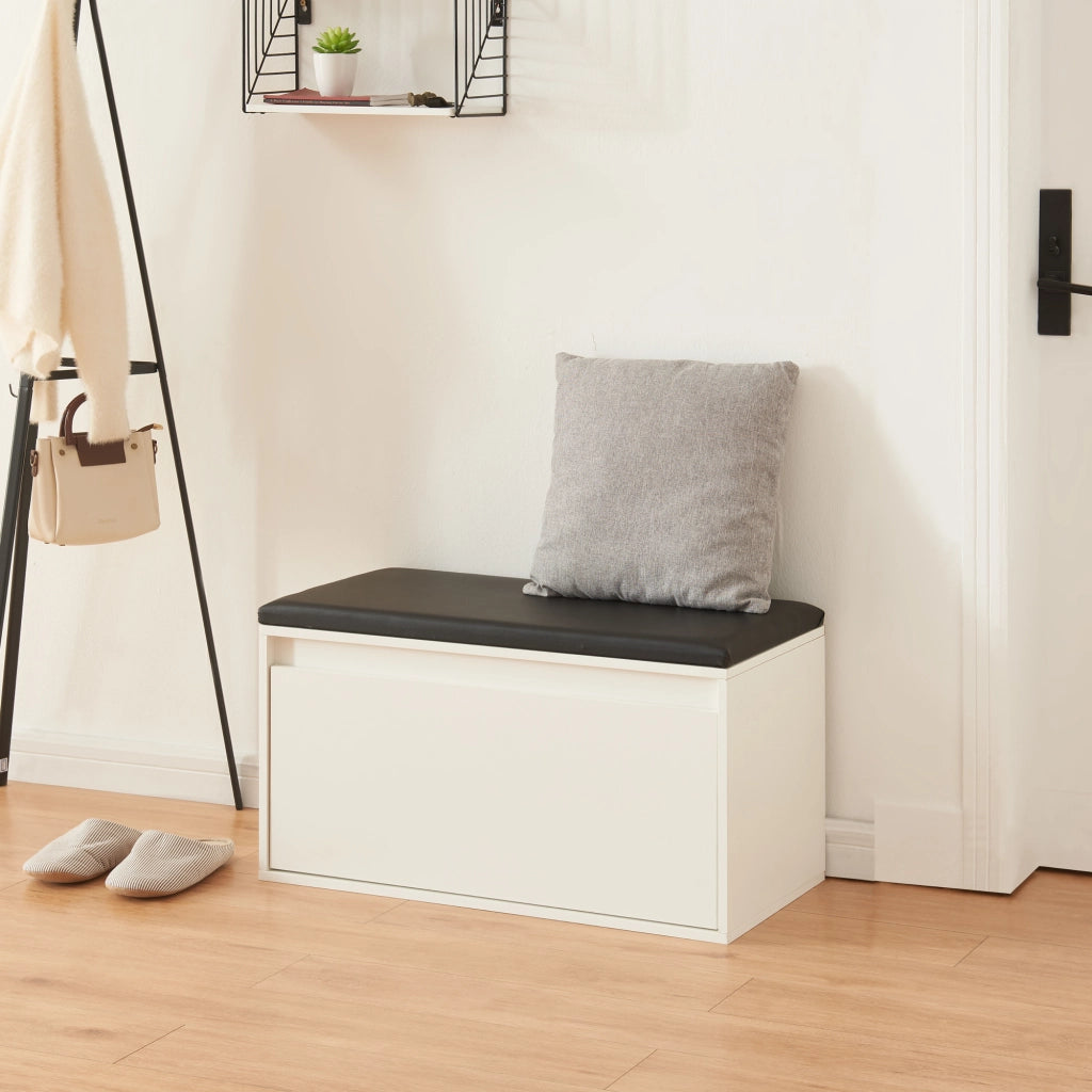 Panchina Portascarpe Degerfors con Cassetto 80x39x45 cm Bianco / Nero [en.casa]