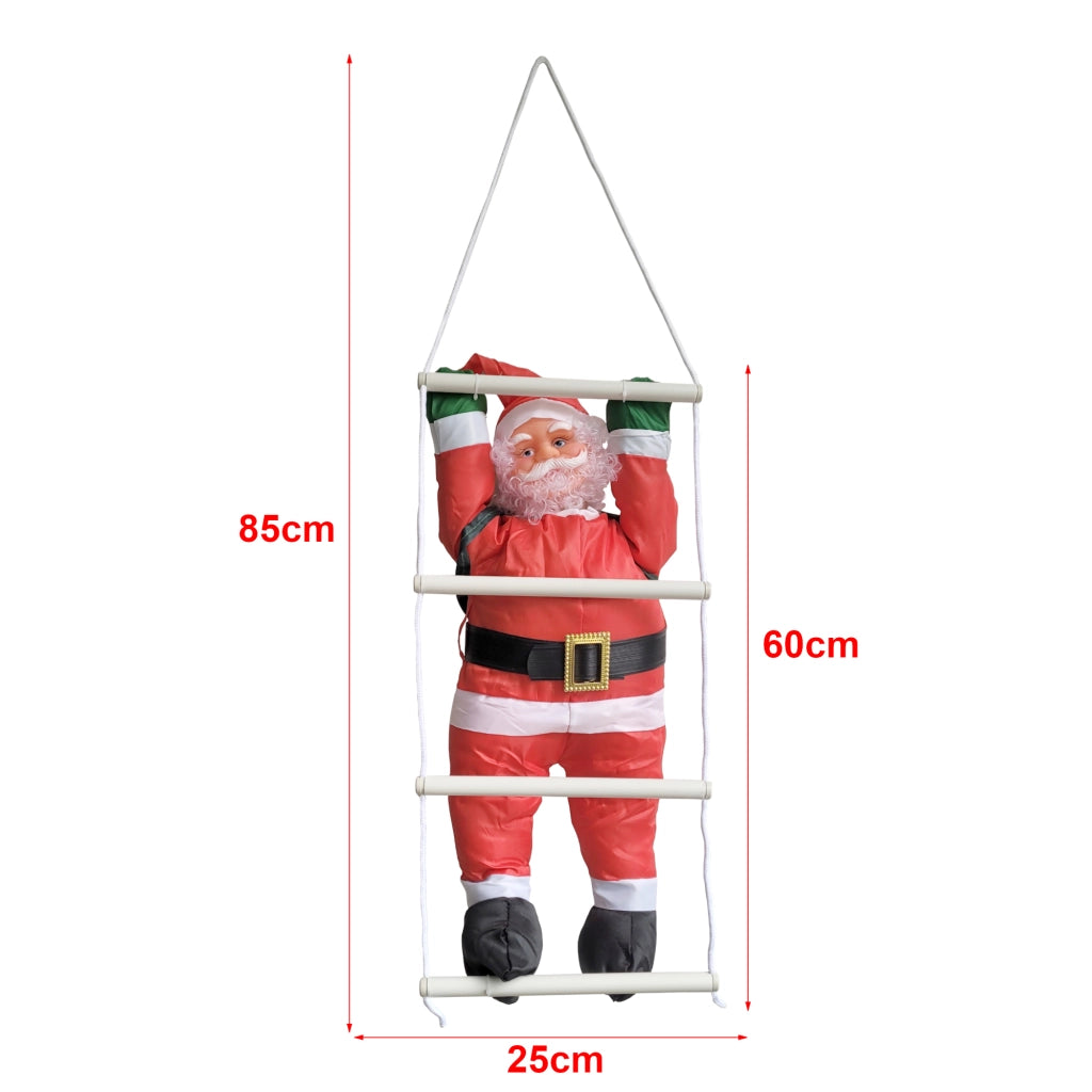 Babbo Natale Rampicante su Scala di Corda - Altezza totale 85 cm - Decorazione Natalizia da Appendere per Uso Esterno/Interno