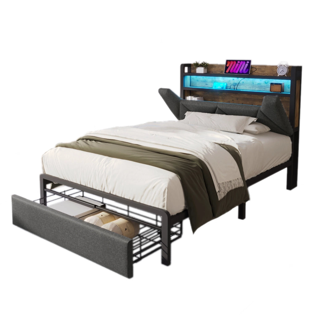 Letto Matrimoniale con Comodini; Lampada da Lettura; USB e USB-C; Panca Contenitore 180×200 cm; senza Materasso