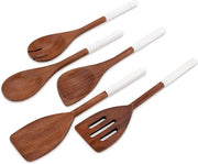 Set di utensili in legno per cucina - 5 pezzi 12 pollici non aderente - cucchiaio spatola forchetta forcella - bianco - utensili per la cucina