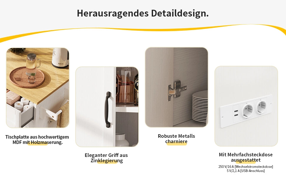 Isola Cucina con Portabottiglie e Presa Elettrica ¨C MINIMAL ¨C Bianco, Legno