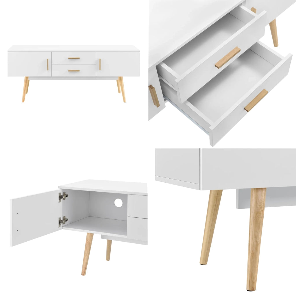 Mobile TV di design porta TV panca gambe in legno 140 cm bianco 03_0005867