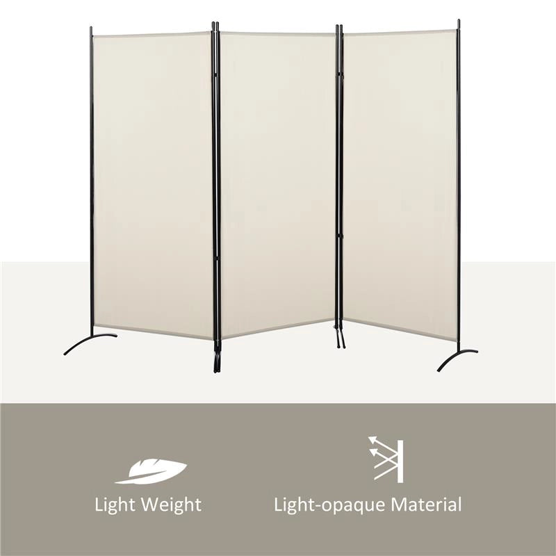 PARAVENTO SEPARÉ DA INTERNO A 3 PANNELLI PIEGHEVOLE IN METALLO E POLIESTERE, 253X50X182CM, BEIGE