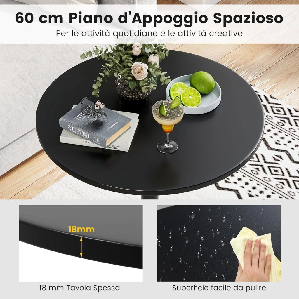 Tavolo da Bar Rotondo Ø60 Regolabile in Altezza (56 cm/ 101,5 cm), Tavolo da Caffè Alto in Legno e Metallo, Tavolino Bistrot Moderno con Base Rotondo per Cucina e Sala Pranzo (Nero,2)
