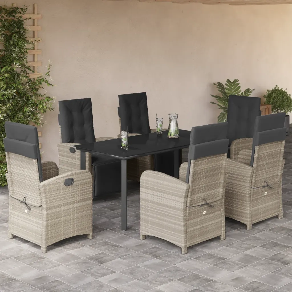 Set da Pranzo da Giardino 7 pz Cuscini Polyrattan Grigio Chiaro 3212609