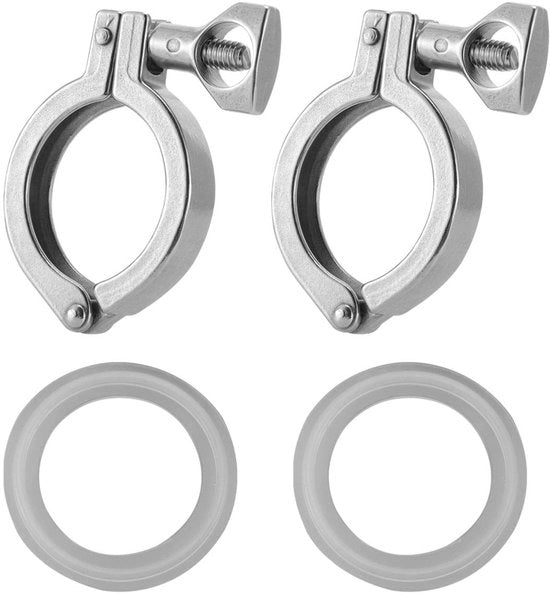 Tri-Clamp di Alta Qualità in Acciaio Inox 304 - 1,5 Pollici Beugel - Sigillatura in Silicio - Doppia Vite - Connettore Igiene - Dimensioni Compresse 8 x 6,5 x 1,2 cm - Chiusura