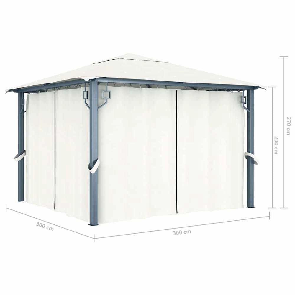 Pavilion With Curtains & LED String Lights 300x300 Cm Cream Aluminum