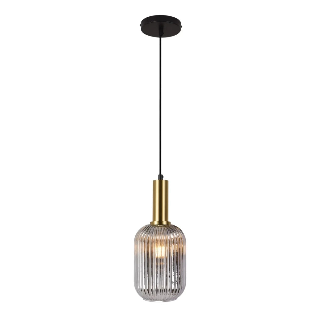LÚZETE - SOSPENSIONE 1 LUCE ABAT-JOUR FUMÉ SPECCHIATO E27 SHELBY