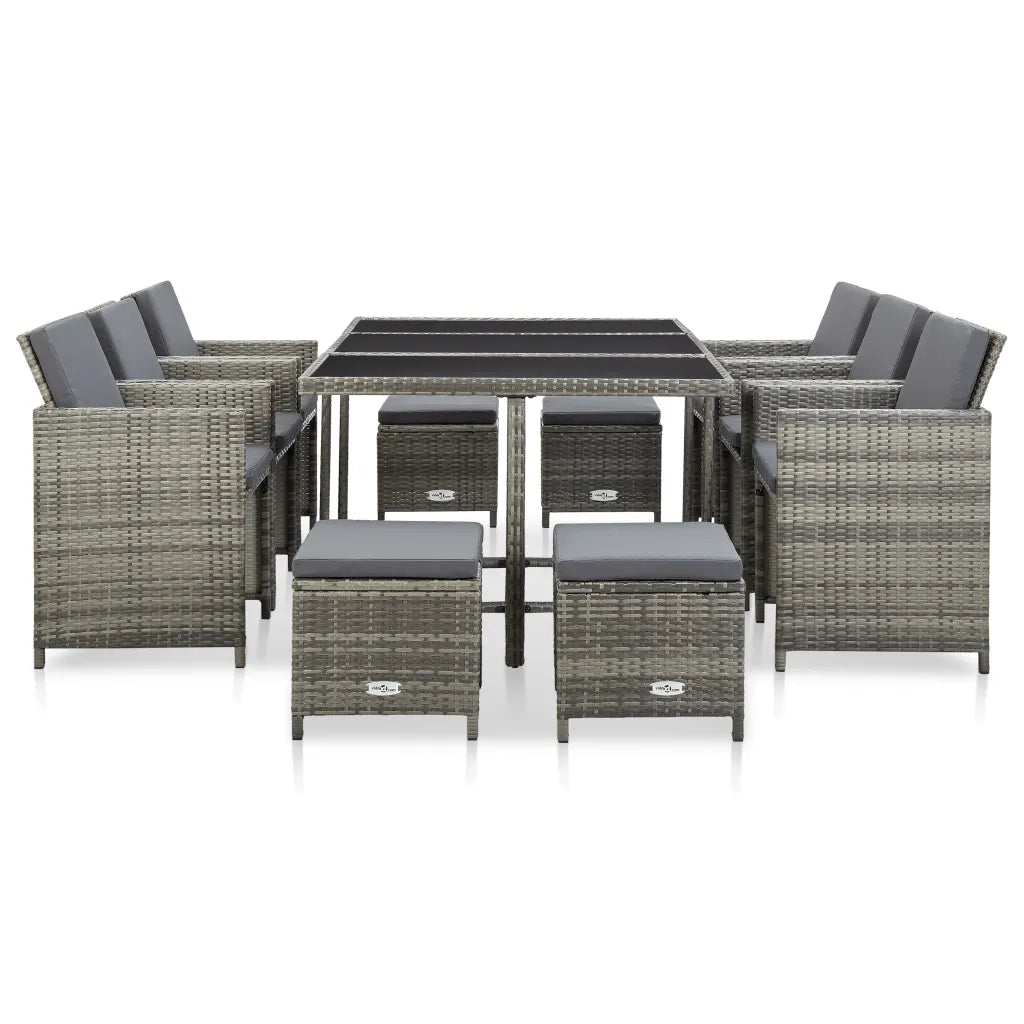 Set da Pranzo da Giardino 11 pz con Cuscini Polyrattan Grigio  cod mxl 36990