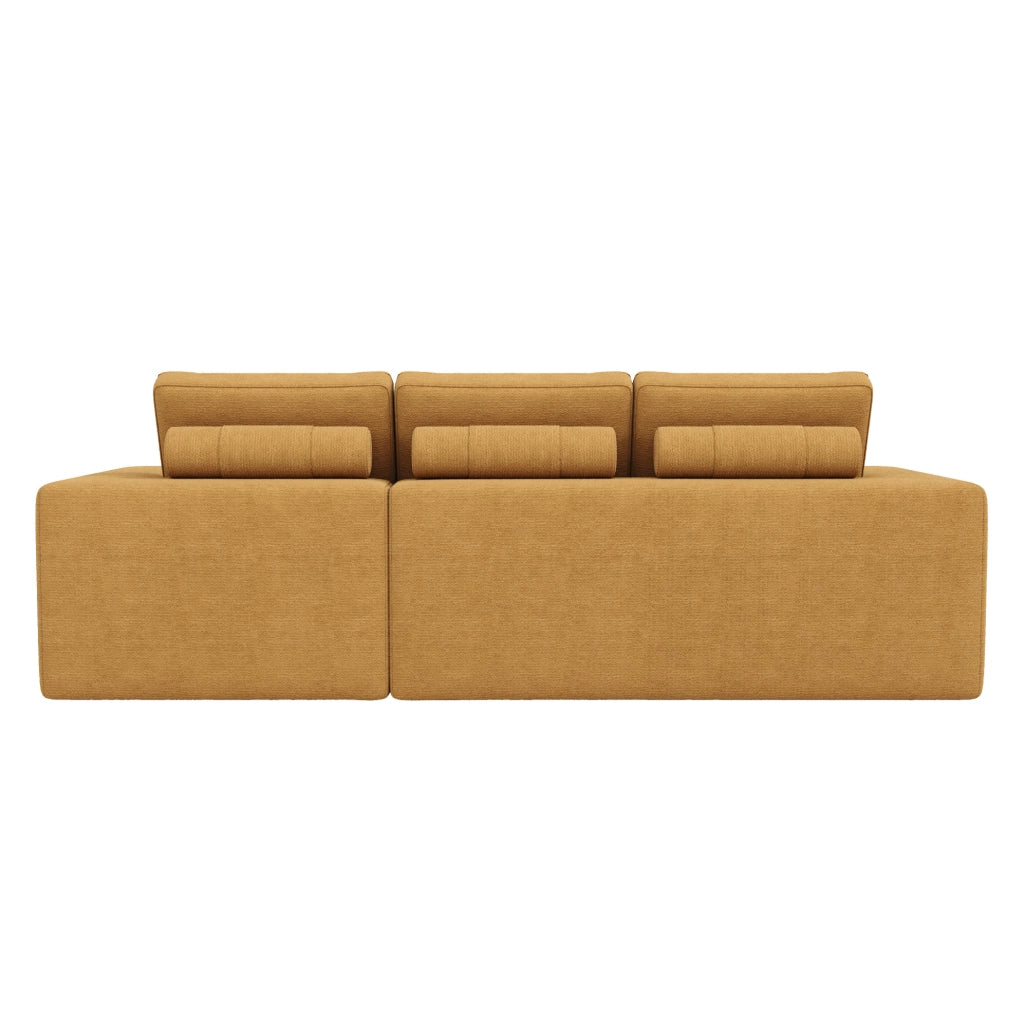 Divano Angolare Modulare a L in Chenille, 4 Posti con Pouf, 253x161x89 cm, Arancione