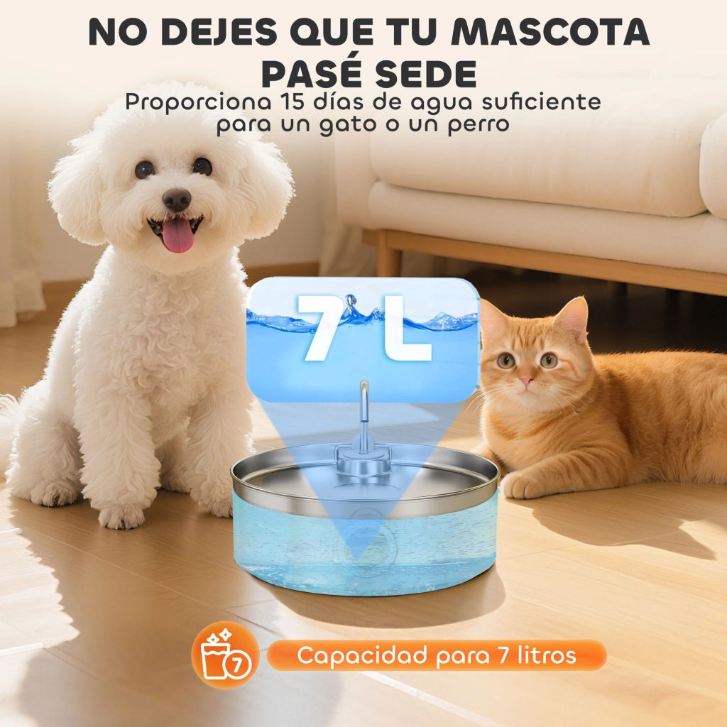 Fontana per Gatti Automatica Silenziosa 7L con Sistema di Filtri ¨C zephmum ¨C Acciaio Inox