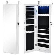 Mobiletto portagioielli da parete con specchio 108 x 36 x 10 cm spazio di archiviazione ottimizzato e illuminazione a LED design moderno in MDF bianco 20_0010398
