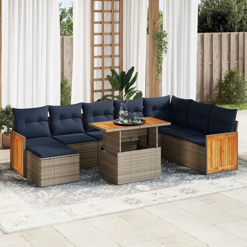 Set Divani Giardino 11 pz con Cuscini Polyrattan Acacia Grigio 3327750