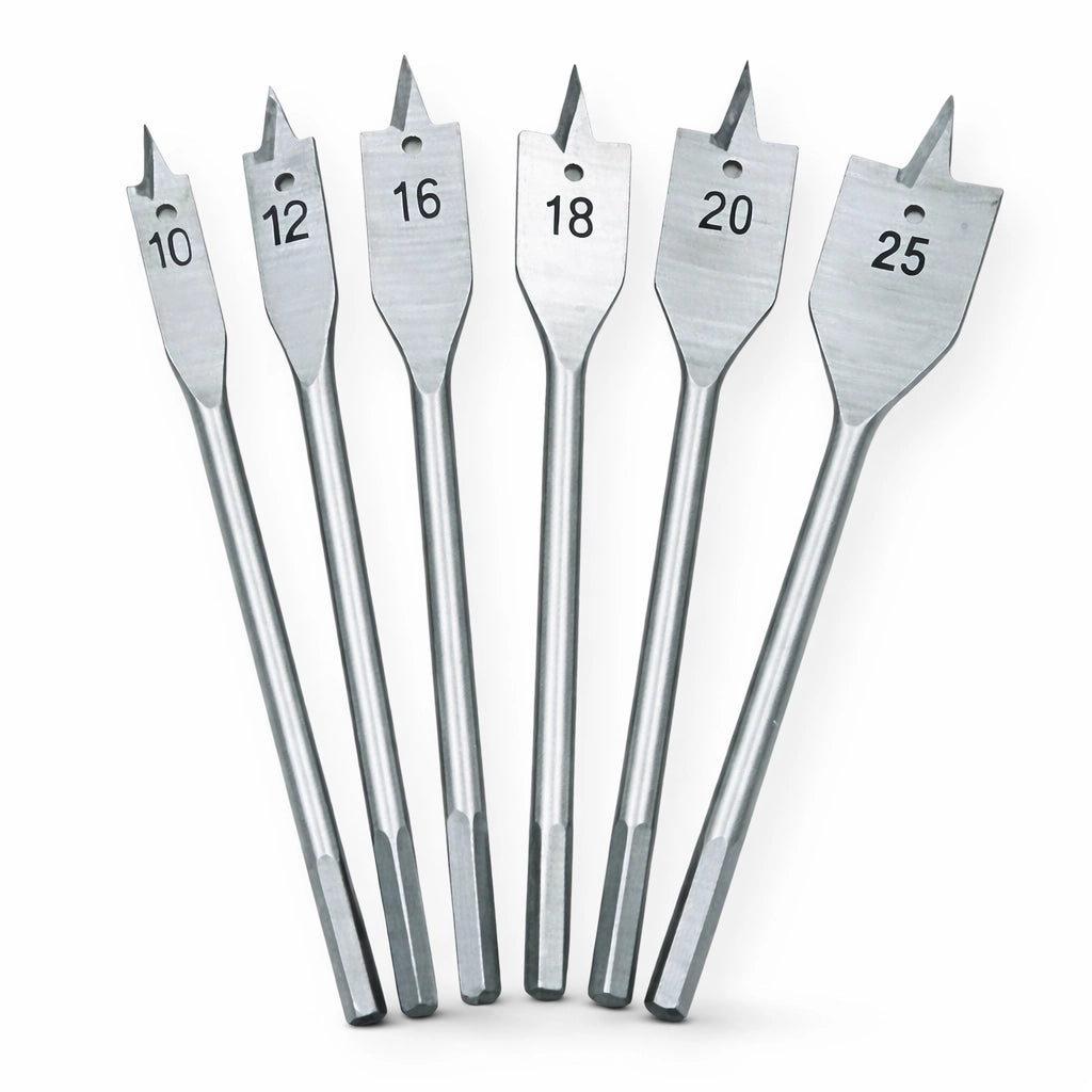 Set 6 Punte Piatte a Lancia Mecchie 10-25mm per Legno Cartongesso Gambo 1/4"