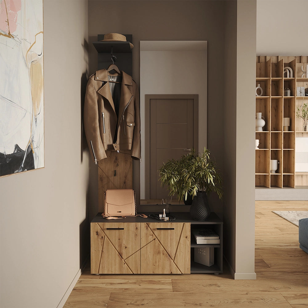 Vicco Armadio da ingresso Antracite/Artisan 106 x 43 cm Set con scarpiera e pannello appendiabiti