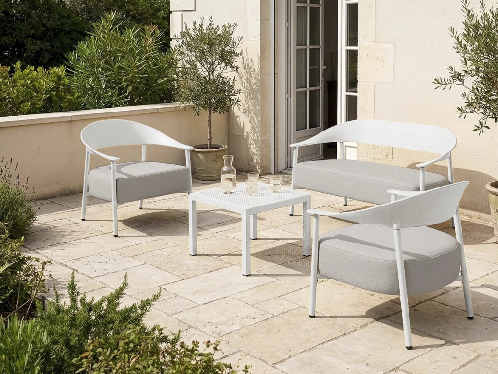 Set di mobili da giardino in metallo e plastica "Céora" - 4 posti - Bianco