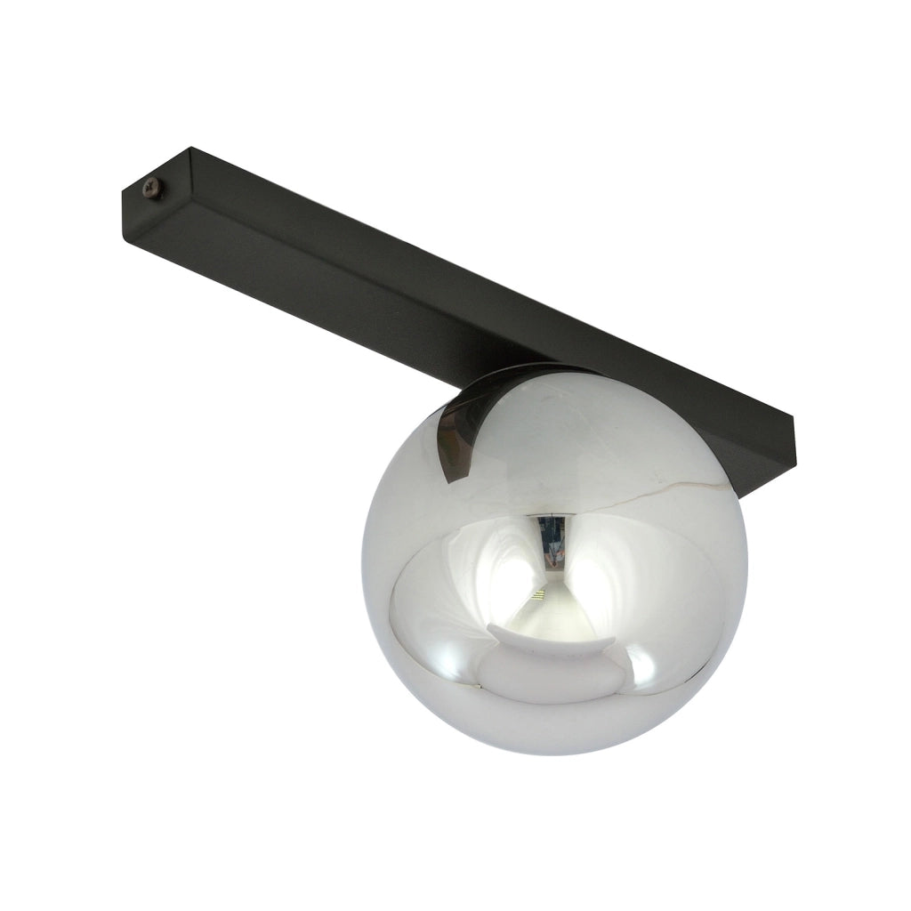Plafoniera Moderna 1 Luce Giapeto Barra In Acciaio Nero E Sfera Di Vetro Fumè