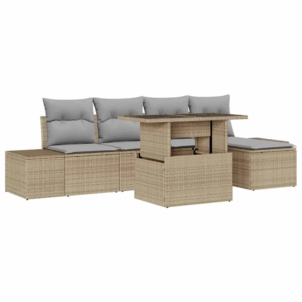 Set Divano da Giardino 6 pcs Beige e Grigio Chiaro polyrattan 3349166