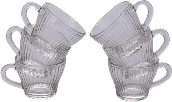 Set di tazze da caffè in vetro - linee verticali - set da 6 - 90 ml set da 6 tazze da caffè