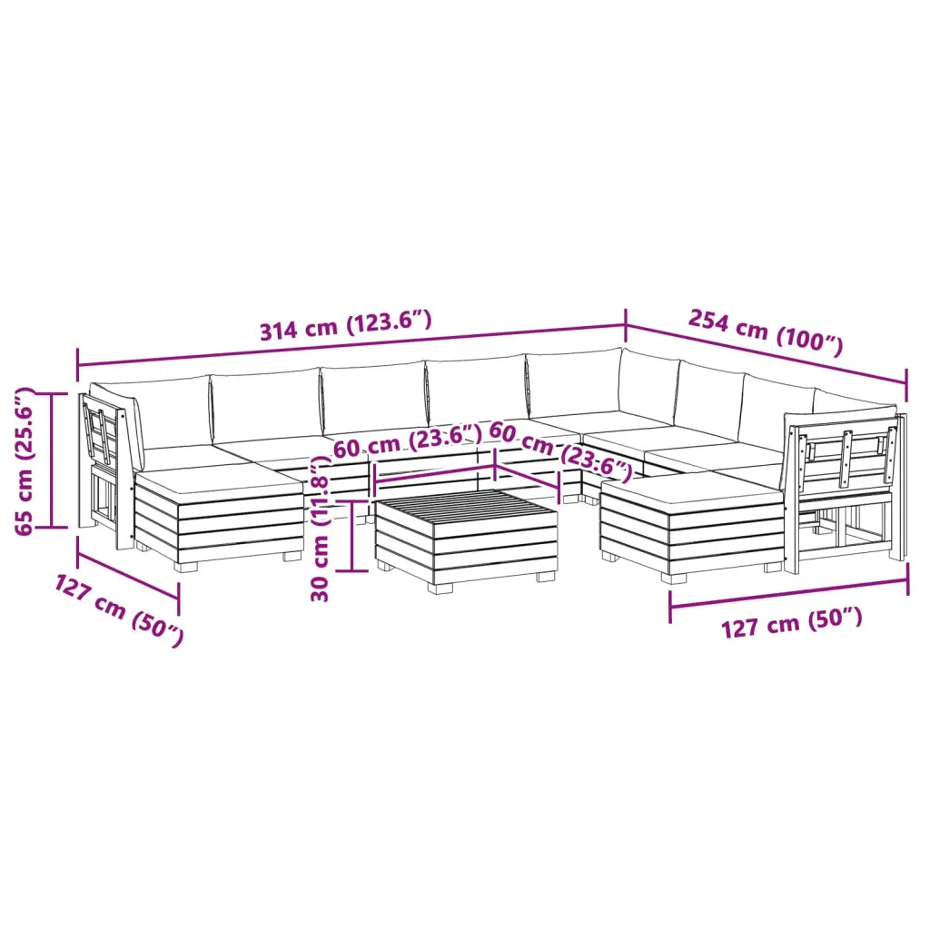 Set di divani da esterno con cuscino 11 Pezzo Marrone 3403110