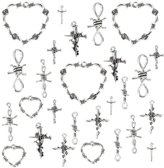 Set di Charms a Croce/Cuore - 54 Pezzi - Collegamenti di Legering - Sieramenti - Accessori per Collane - Varie Dimensioni - Decorazioni