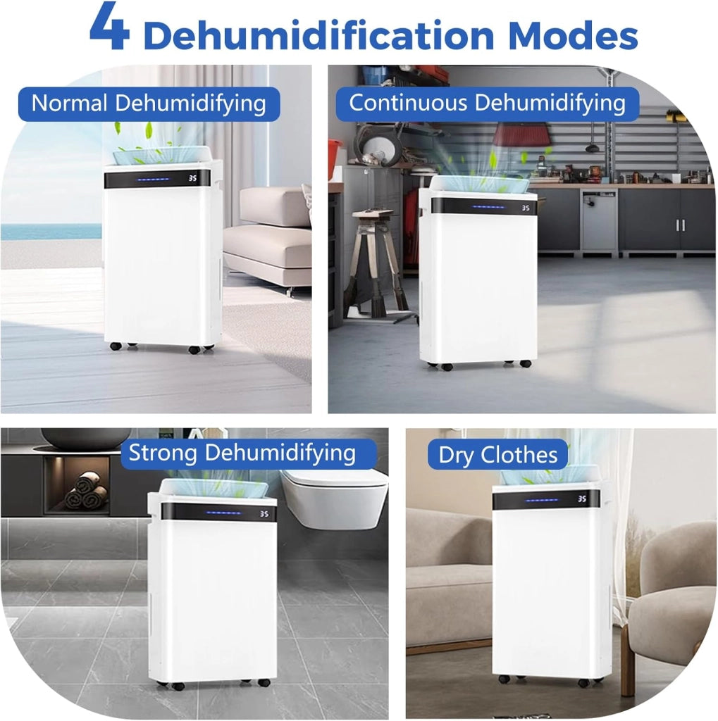 Deumidificatore Elettrico Silenzioso 25L/Giorno, con Indicatore di Umidità, 4 Modalità, 2 Metodi di Scarico, Serbatoio dell'Acqua da 5,5L, Timer 0-24 Ore, per Soggiorno, Camera, Ufficio