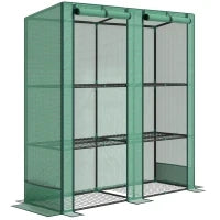 Serra da Giardino con Ripiani Metallici a 3 Livelli, Serra da Balcone, Copertura PE, Tetto Inclinato, 144 x 48 x 152 cm, Verde