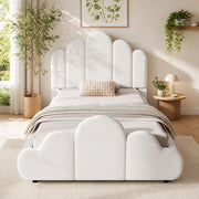 Letto singolo imbottito per bambini 90x200 cm con testiera morbida in tessuto bouclé beige