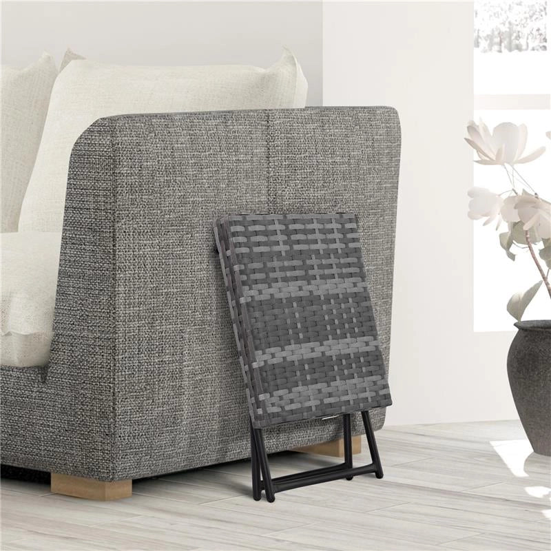 TAVOLINO DA GIARDINO PIEGHEVOLE SALVASPAZIO IN RATTAN SINTETICO E ACCIAIO, 40X40X40CM, GRIGIO