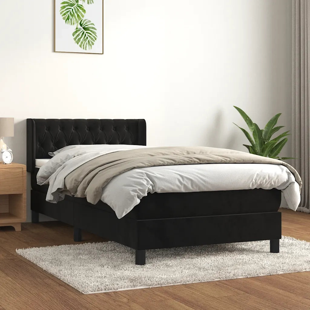 Letto singolo | Letto per adulti | Giroletto a Molle con Materasso Nero 90x190 cm in Velluto