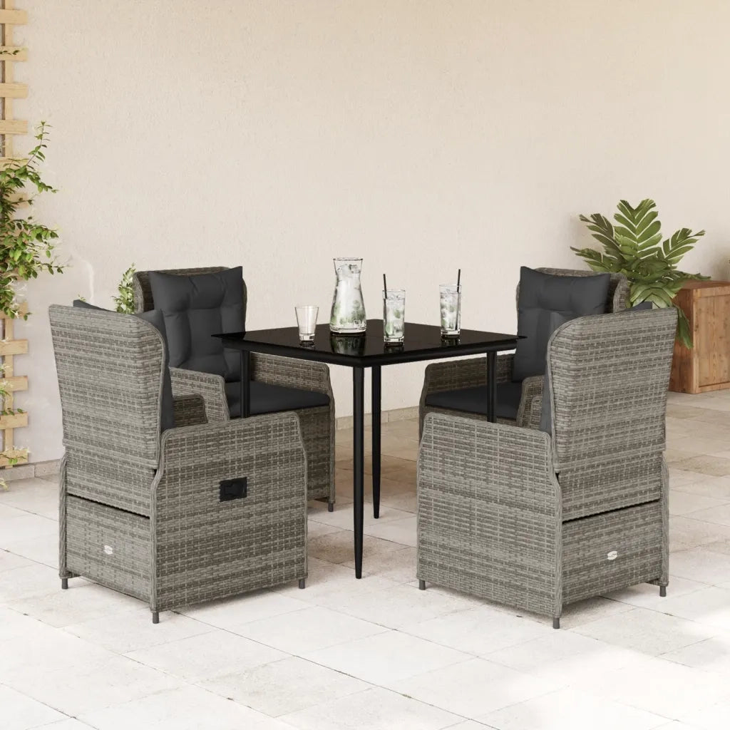 Set da Pranzo da Giardino 5 pz con Cuscini in Polyrattan Grigiocod mxl 117138