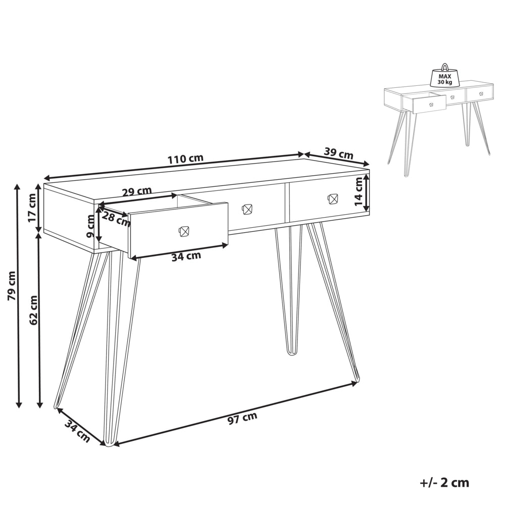 Consolle legno scuro e nero 110 x 39 cm 3 cassetti mobili soggiorno sala da pranzo camera da letto
