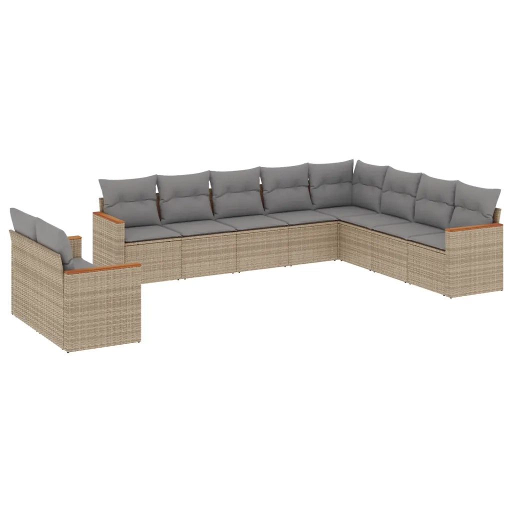 Set Divano da Giardino 10 pz con Cuscini Beige in Polyrattan 3258517