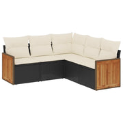 Set Divani da Giardino 5 pz | Set Salotto da Giardino con Cuscini in Polyrattan Nero
