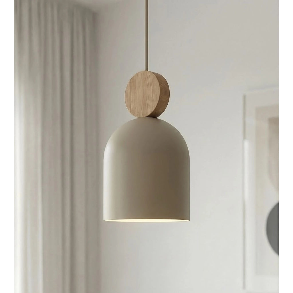 Lampada a sospensione Mesi in acciaio beige e legno