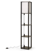 Lampada a mensola in legno con 3 strisce LED e paralume con luce e interruttore a pedale, Lampada da terra moderna con scaffali Nero-Lampade