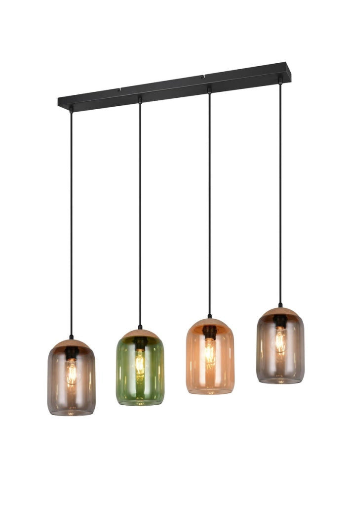 Lampada a sospensione Trio Cork nera 4xE27 vetro colorato