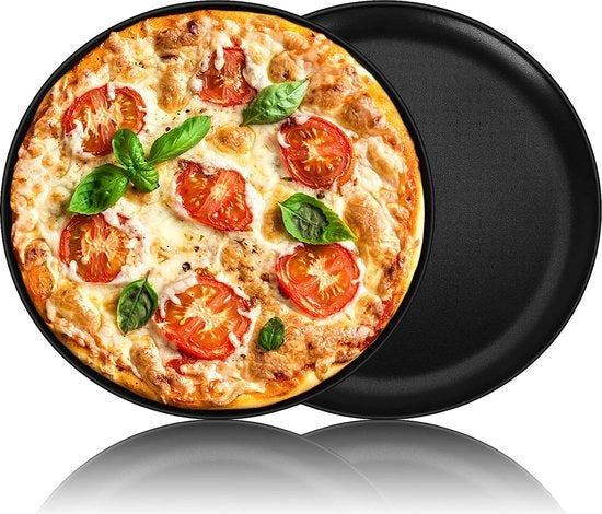 Piatti per pizza, 2 pezzi, 30 cm, rivestimento antitrasferimento, acciaio inossidabile, piatto per pizza a forma rotonda per la cottura dei panzerotti, duraturo e facile da pulire