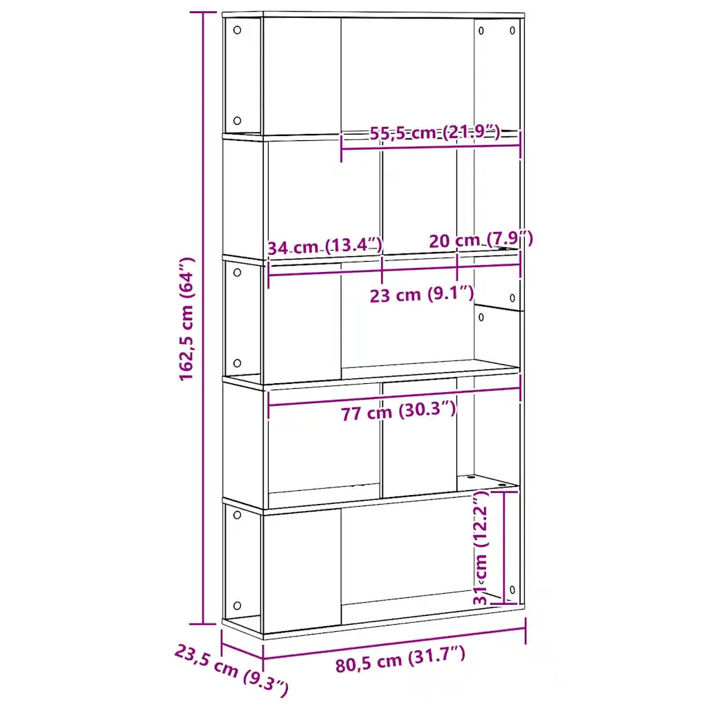 Libreria 5 Piani Rovere Artigianale 80,5x23,5x162,5 Multistrato